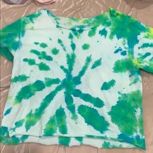 green and white tie dye top